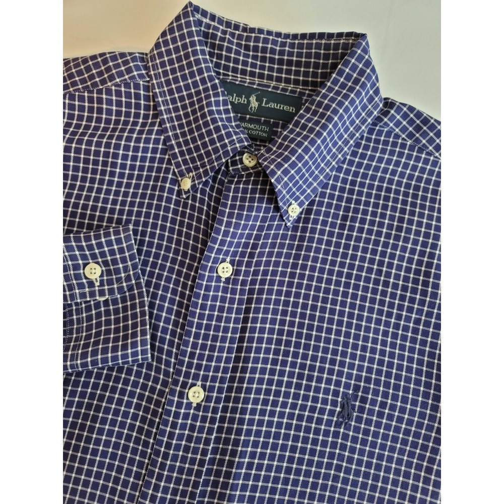 Ralph Lauren Yarmouth Mens 15.5 (medium) Navy Check Cotton Button Down Shirt‎